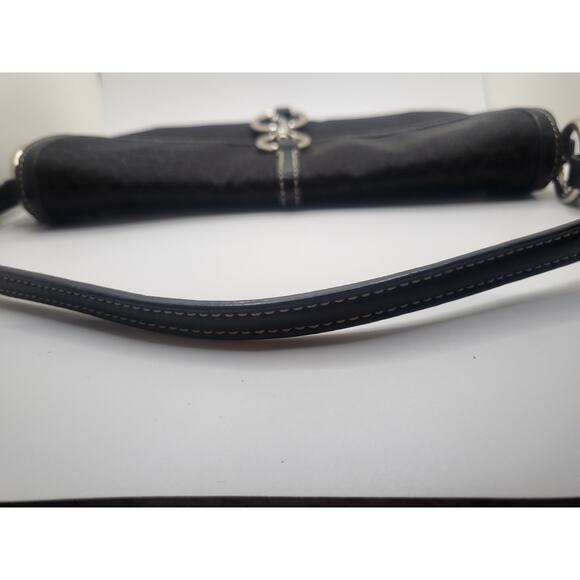 Vintage Coach Hampton Bag Logo Fabric Black Jacquard Monogram Silver Hardware - Picture 8 of 12